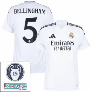 Real Madrid Bellingham 5 Home Fan Jersey 2024/25 Patches UCL UEFA Foundation (Official Printing)